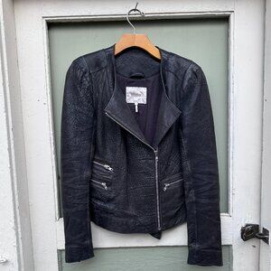 Maje Black Lamb Leather Moto Motorcycle Jacket Pebbled Textured Size S/M 38